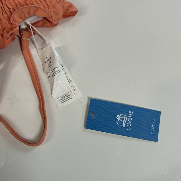 Cupshe High Waist Swimsuit Womens Large Peplum Coral Tankini Striped Modest - Picture 3 of 7